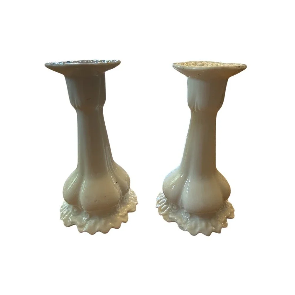 Westmoreland Candle Holders Pair White City of London Coat of Arms Vintage